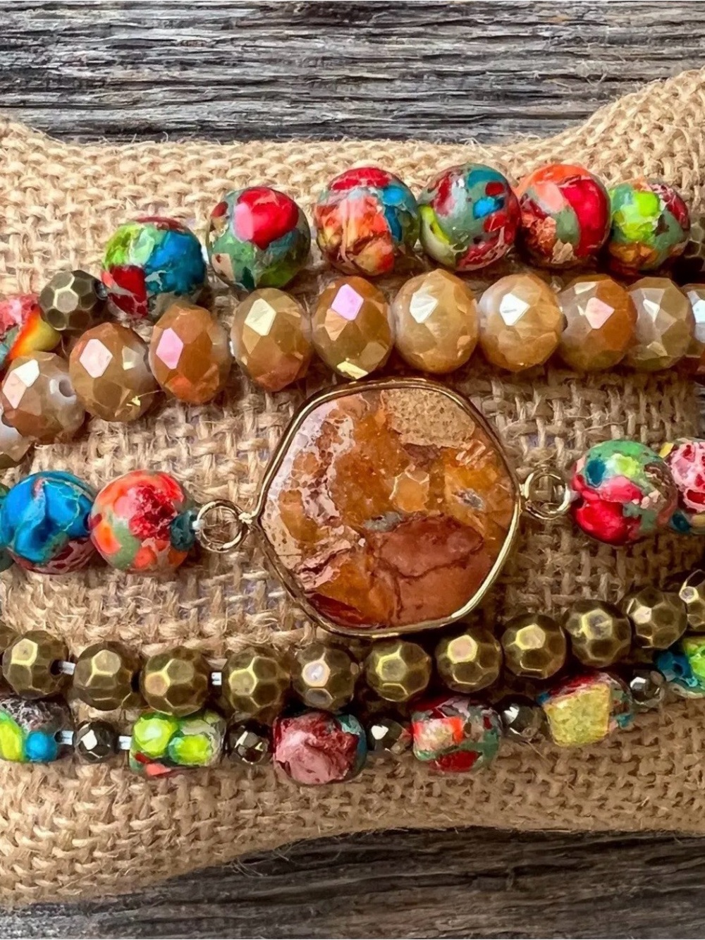 dylan Multicolor Beaded Bracelet Set with Brown Druzy Accent